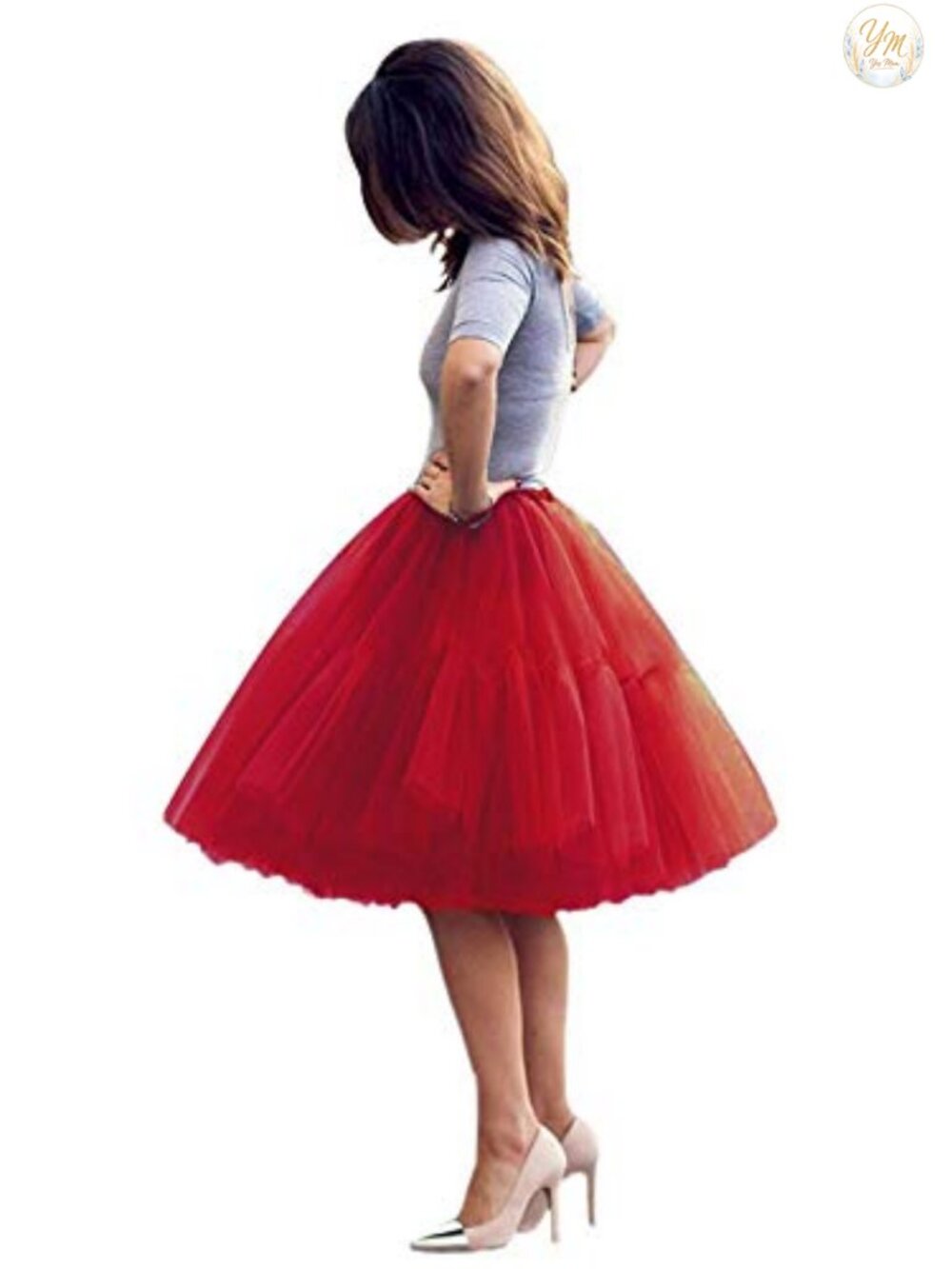 Women's Midi Tulle Tutu Skirt Fluffy Princess Five Layers A-Line Party